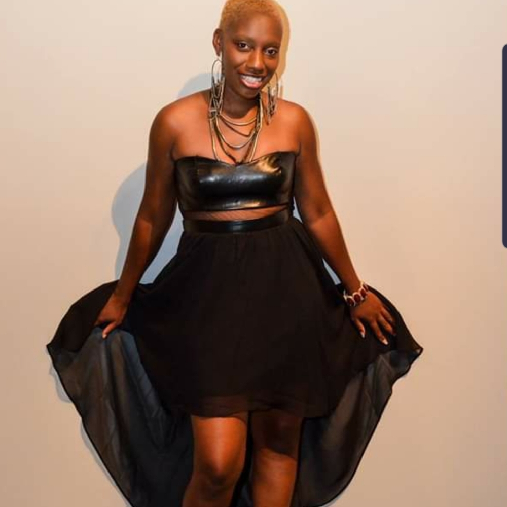 Leather breasted strapless dress